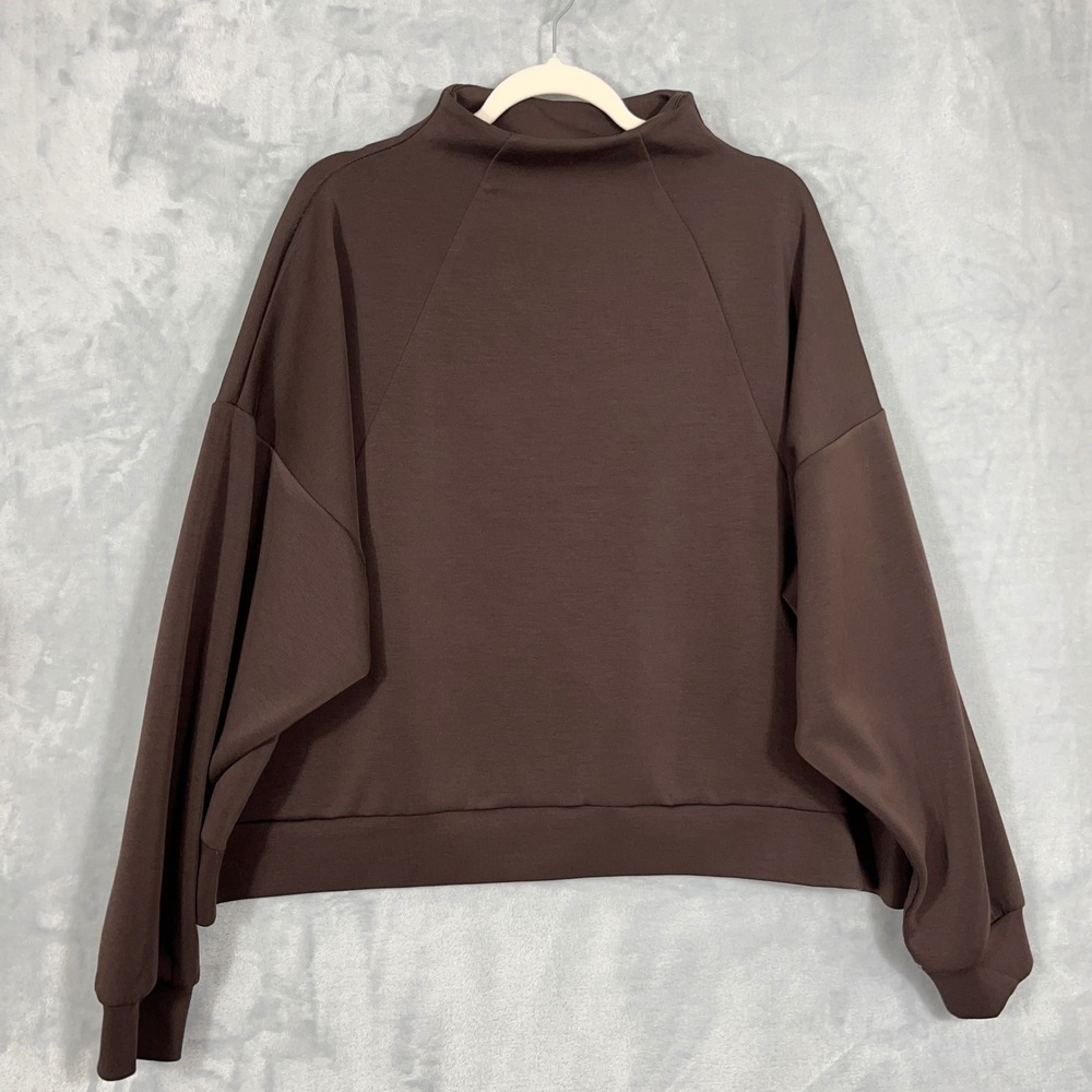 Crane Womens Sweatshirt XL Brown Mock Neck Raglan Sleeve Oversized Athleisure